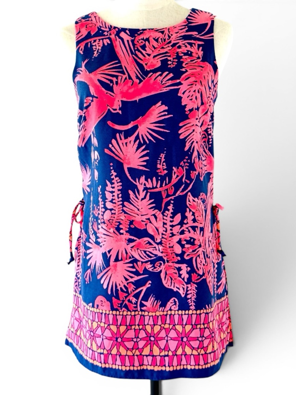 Lilly Pulitzer Romper Shift Dress Tropical Birds Blue Pink Size 0